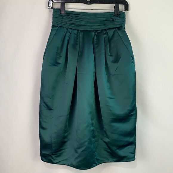Armani Collezioni green pleated satin with pockets skirt